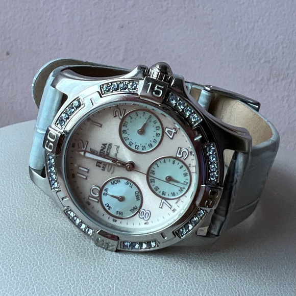 FESTINA SWISS MADE WOMENS WRIST WATCH AQUA BLUE COLOR RHINESTONES RARE PRISTINE